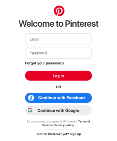 Pinterest sign up form