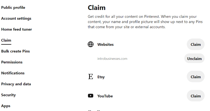 Claim your website on Pinterest